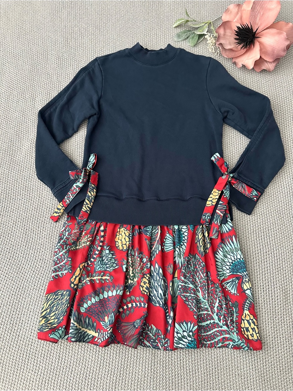 La DoubleJ Sporty Mini Dress Layered Red Navy w/ Ribbon Cuffs X-Small